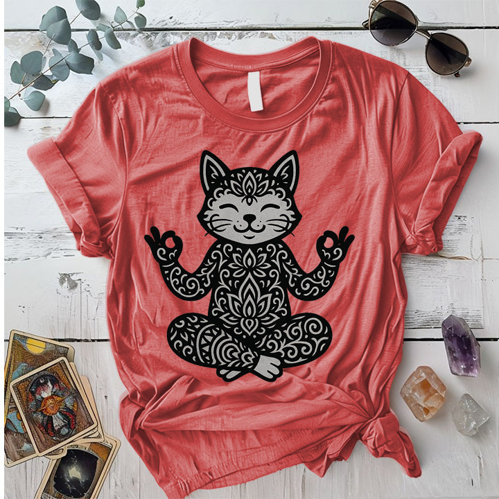 Sacred Fox Meditation T-Shirt Mockup Coral Silk