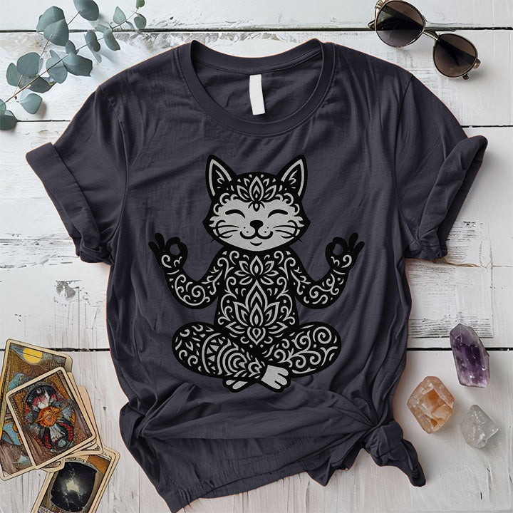 Sacred Fox Meditation T-Shirt Mockup Dark Heather Grey