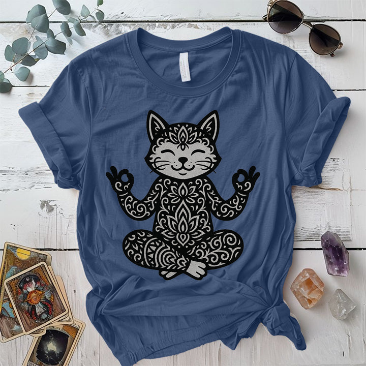 Sacred Fox Meditation T-Shirt Mockup Indigo Blue