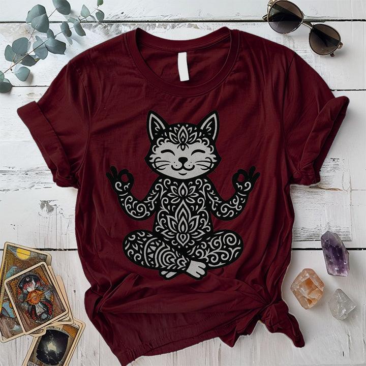 Sacred Fox Meditation T-Shirt Mockup Maroon
