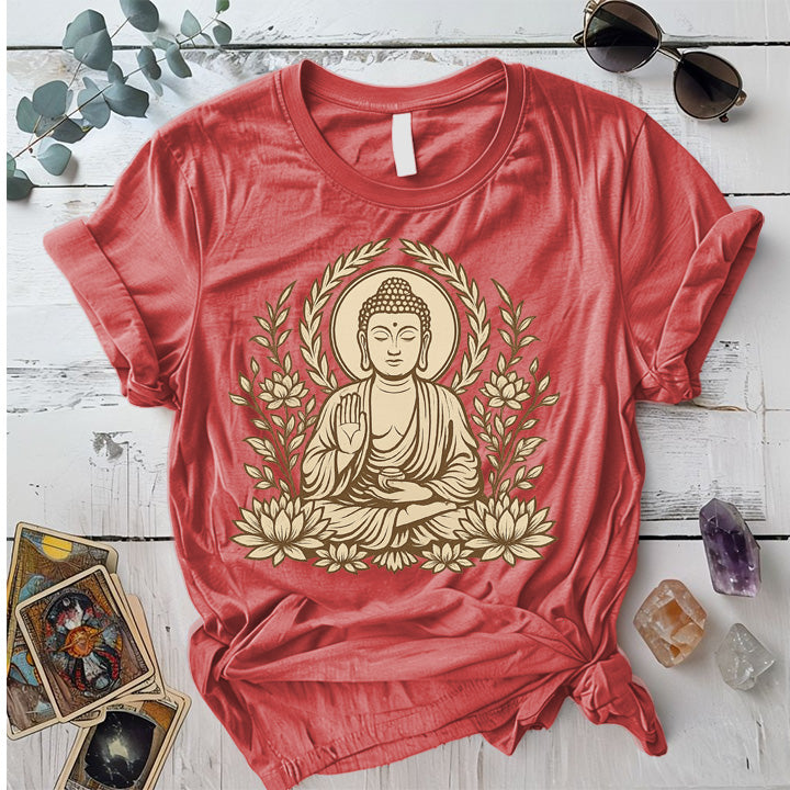 Sacred Lotus Guardian T-Shirt Mockup Coral Silk