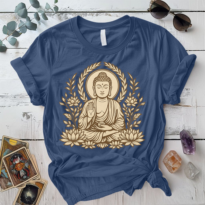 Sacred Lotus Guardian T-Shirt Mockup Indigo Blue