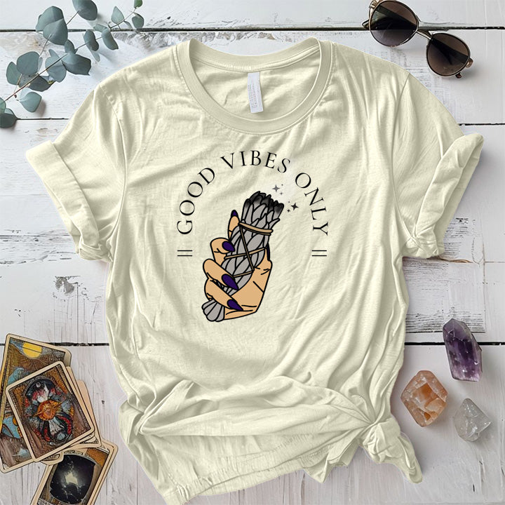 Sage Good Vibes Only T-Shirt Mockup Natural