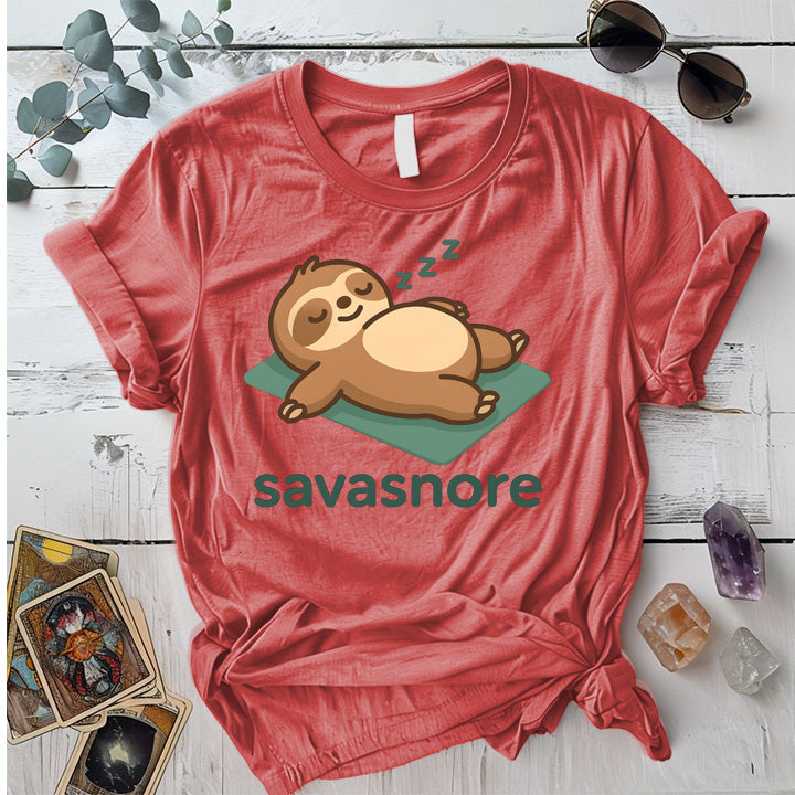 Savasnore Sloth T-Shirt Mockup Coral Silk