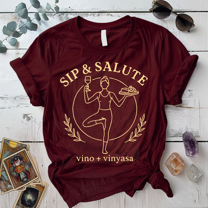 Sip and Salute T-Shirt Mockup maroon