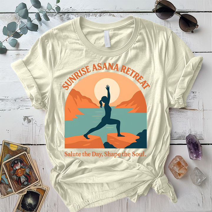 Sunrise Asana Retreat T-Shirt Mockup Natural