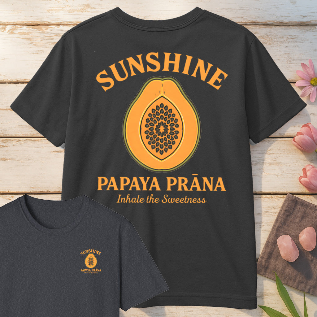 Sunshine Papaya Prana T-Shirt Mockup dark-heather-grey