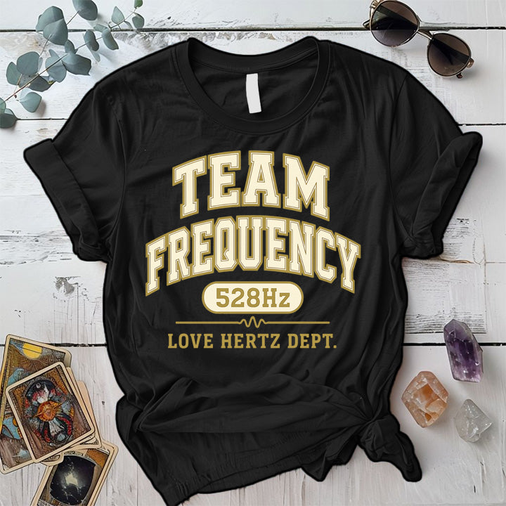 Team Frequency 528Hz T-Shirt Mockup Black