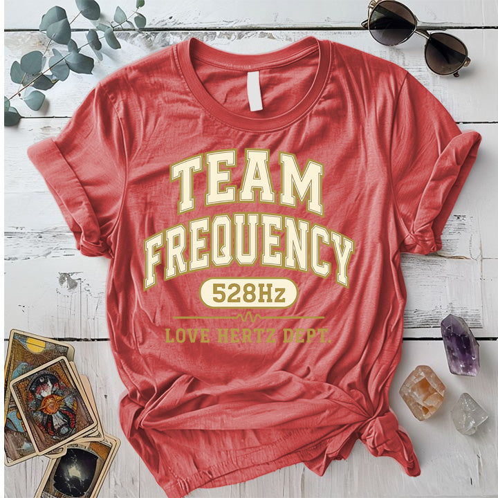 Team Frequency 528Hz T-Shirt Mockup Coral Silk