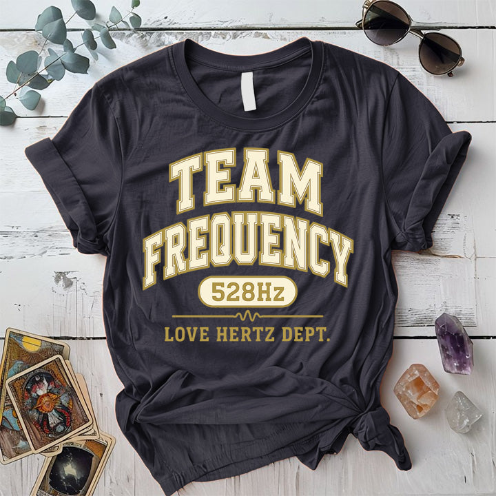 Team Frequency 528Hz T-Shirt Mockup Dark Heather Grey