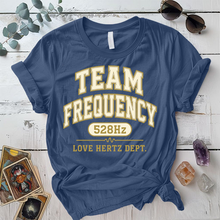 Team Frequency 528Hz T-Shirt Mockup Indigo Blue