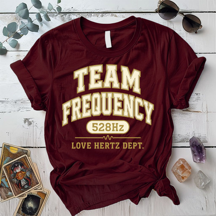 Team Frequency 528Hz T-Shirt Mockup Maroon