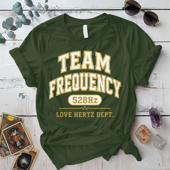 Team Frequency 528Hz T-Shirt Mockup Military Green