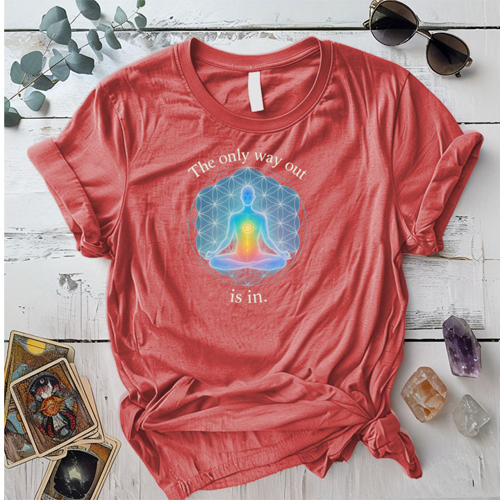 The Only Way Out Is In T-Shirt Mockup Coral Silk