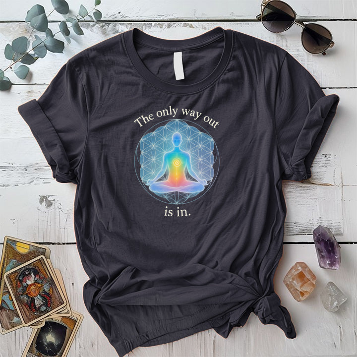 The Only Way Out Is In T-Shirt Mockup Dark Heather Grey