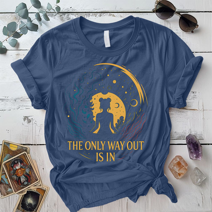 The Only Way Out Is In T-Shirt Mockup Indigo Blue