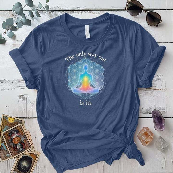 The Only Way Out Is In T-Shirt Mockup Indigo Blue