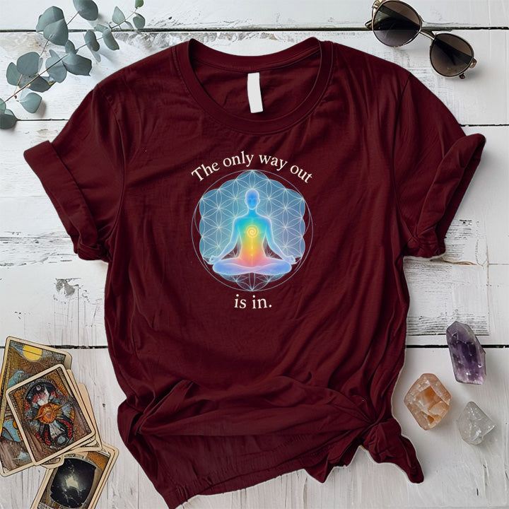 The Only Way Out Is In T-Shirt Mockup Maroon