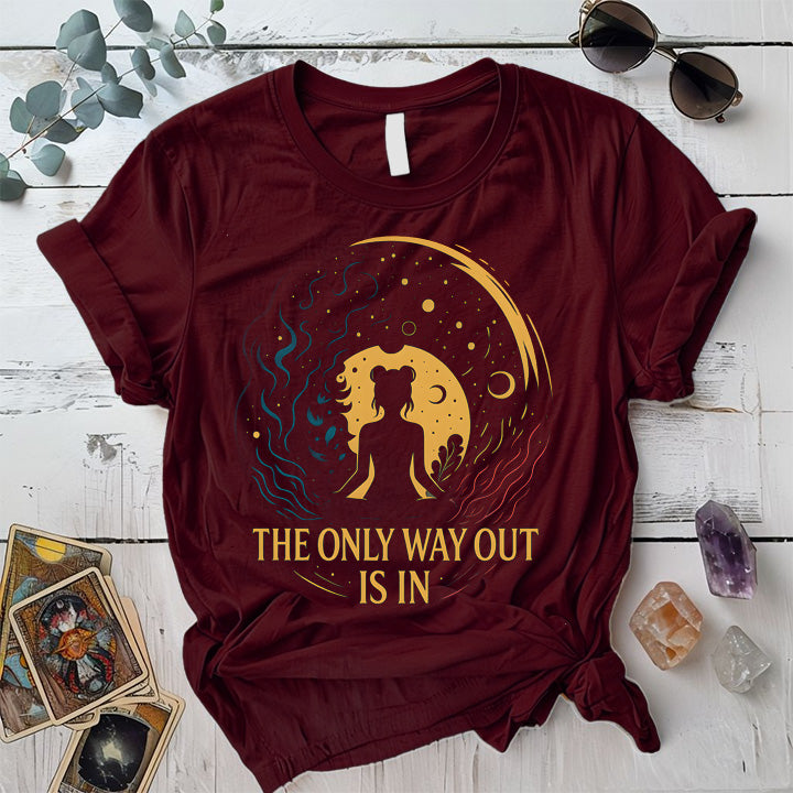 The Only Way Out Is In T-Shirt Mockup Maroon