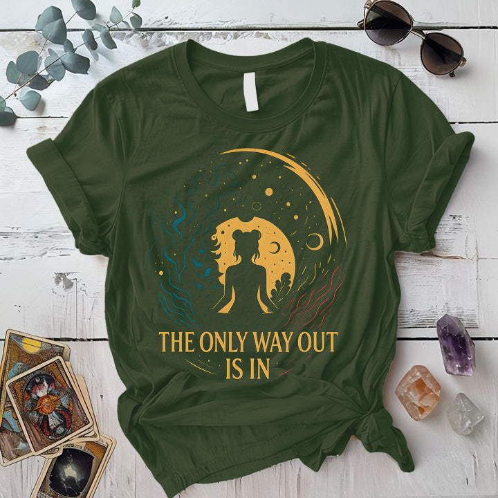 The Only Way Out Is In T-Shirt Mockup Military Green