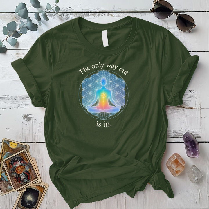 The Only Way Out Is In T-Shirt Mockup Military Green