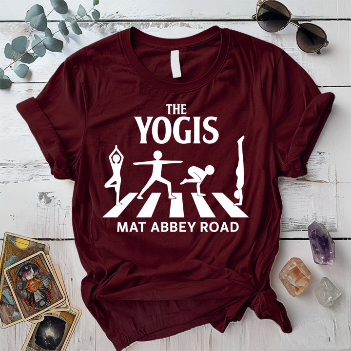The Yogis Abbey Road T-Shirt Mockup maroon