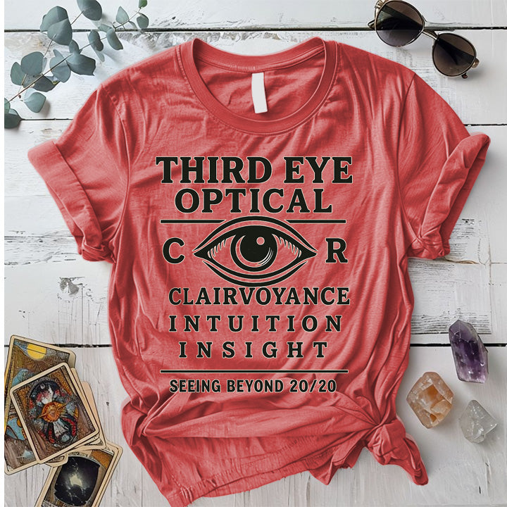 Third Eye Optical T-Shirt Mockup Coral Silk