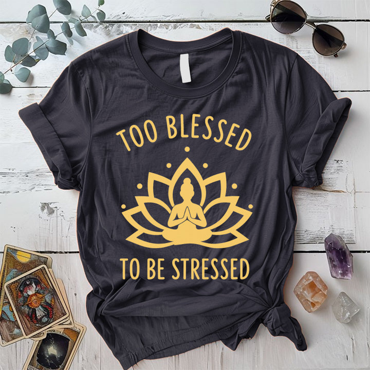 Too Blessed To Be Stressed T-Shirt Mockup Dark Heather Grey