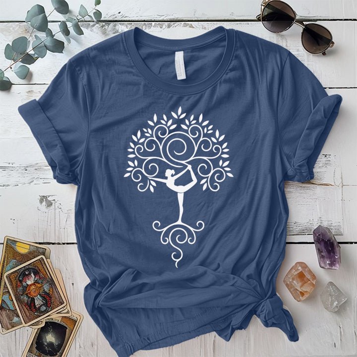 Tree Dancer Pose T-Shirt Mockup Indigo Blue