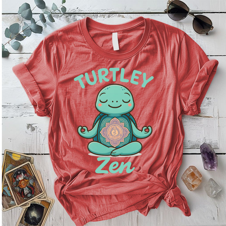 Turtley Zen T-Shirt Mockup Coral Silk