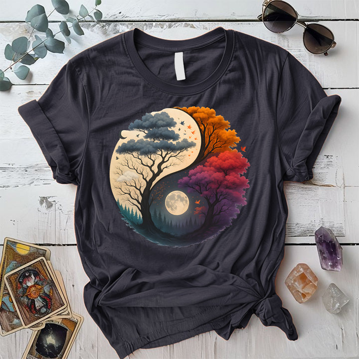 Twilight Dreamscape Yin-Yang T-Shirt Mockup Dark Heather Grey
