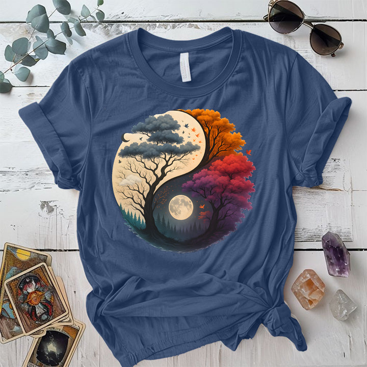 Twilight Dreamscape Yin-Yang T-Shirt Mockup Indigo Blue