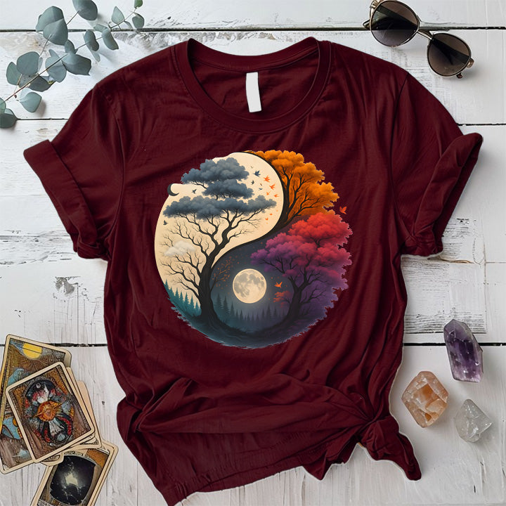 Twilight Dreamscape Yin-Yang T-Shirt Mockup Maroon