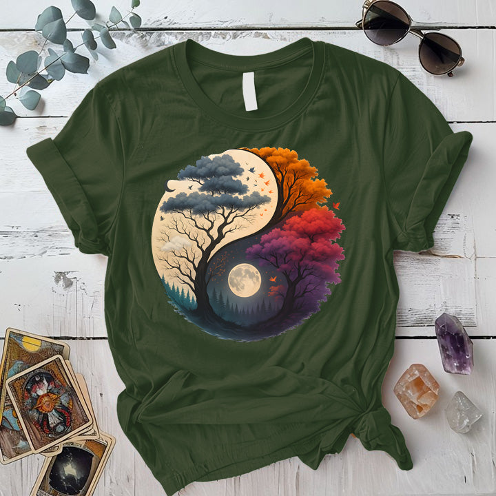 Twilight Dreamscape Yin-Yang T-Shirt Mockup Military Green
