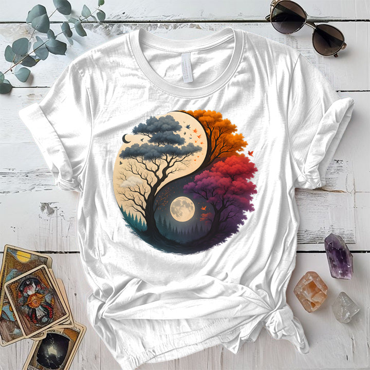 Twilight Dreamscape Yin-Yang T-Shirt Mockup White