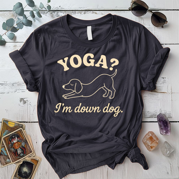 Yoga I'm Down Dog T-Shirt Mockup Dark Heather Grey