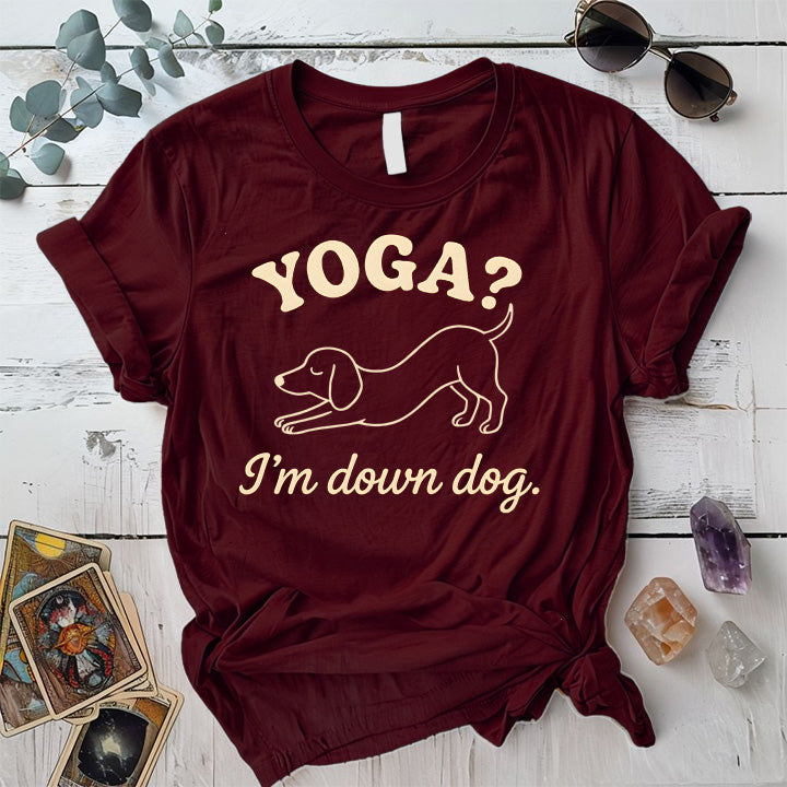 Yoga I'm Down Dog T-Shirt Mockup Maroon