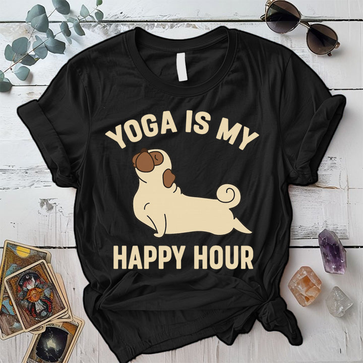 Yoga Is My Happy Hour Dog T-Shirt Mockup Black