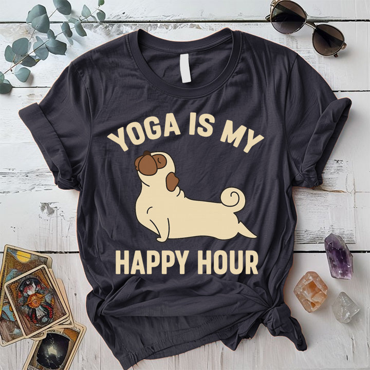 Yoga Is My Happy Hour Dog T-Shirt Mockup Dark Heather Grey