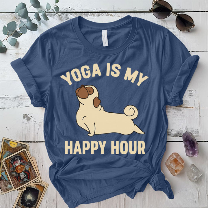 Yoga Is My Happy Hour Dog T-Shirt Mockup Indigo Blue