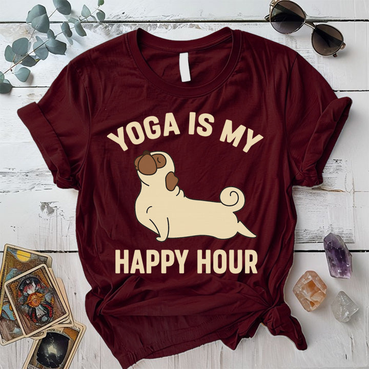 Yoga Is My Happy Hour Dog T-Shirt Mockup Maroon