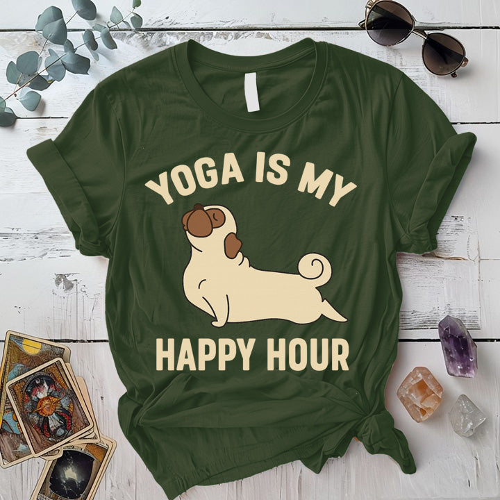Yoga Is My Happy Hour Dog T-Shirt Mockup Military Green