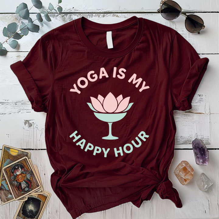 Yoga Is My Happy Hour Glass T-Shirt Mockup Maroon