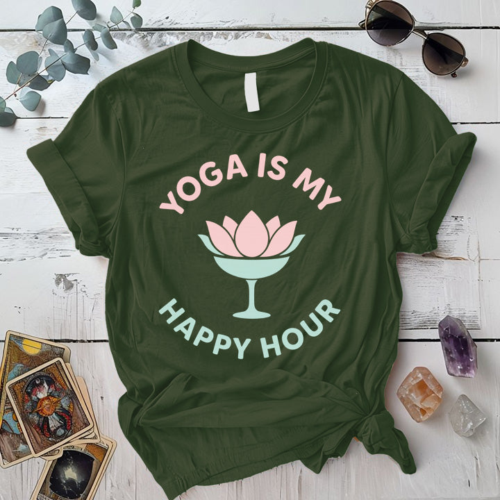 Yoga Is My Happy Hour Glass T-Shirt Mockup Military Green
