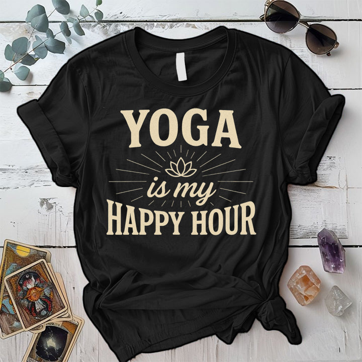 Yoga Is My Happy Hour Lotus T-Shirt Mockup Black