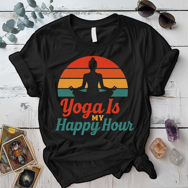 Yoga Is My Happy Hour Sunset T-Shirt Mockup Black
