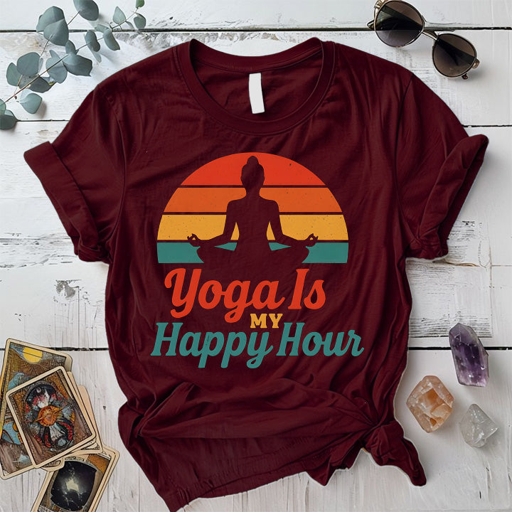 Yoga Is My Happy Hour Sunset T-Shirt Mockup Maroon