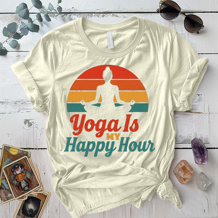 Yoga Is My Happy Hour Sunset T-Shirt Mockup Natural