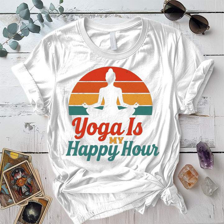 Yoga Is My Happy Hour Sunset T-Shirt Mockup White