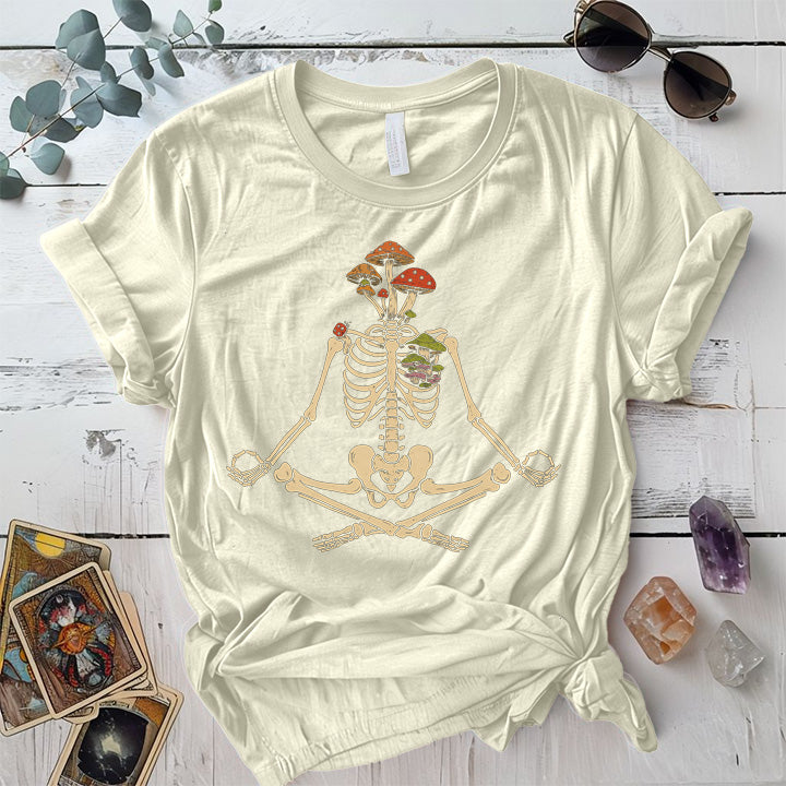 Yoga Mushroom Skeleton T-Shirt Mockup Natural
